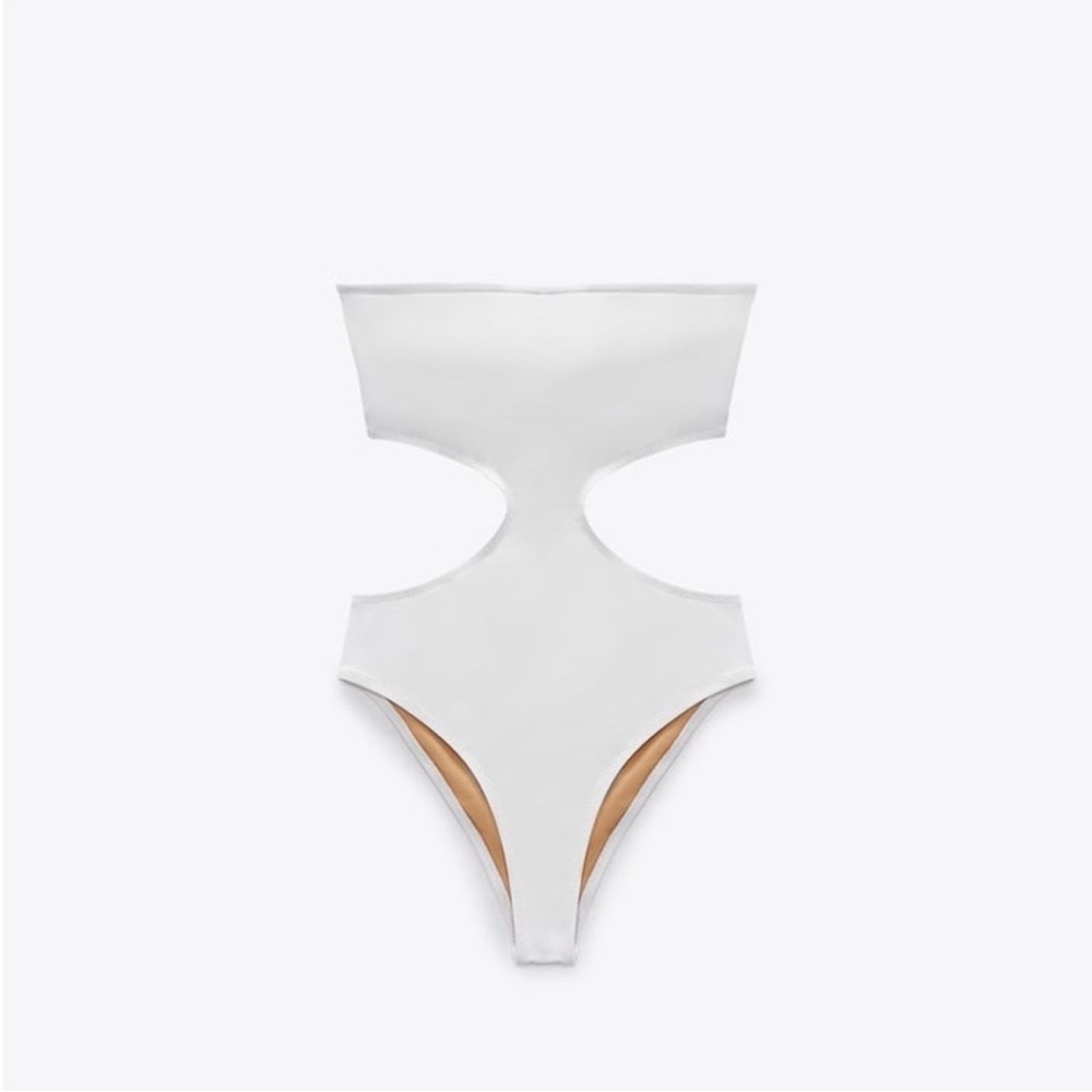 Zara White Cut-Out One Piece Swimsuit, NWOT